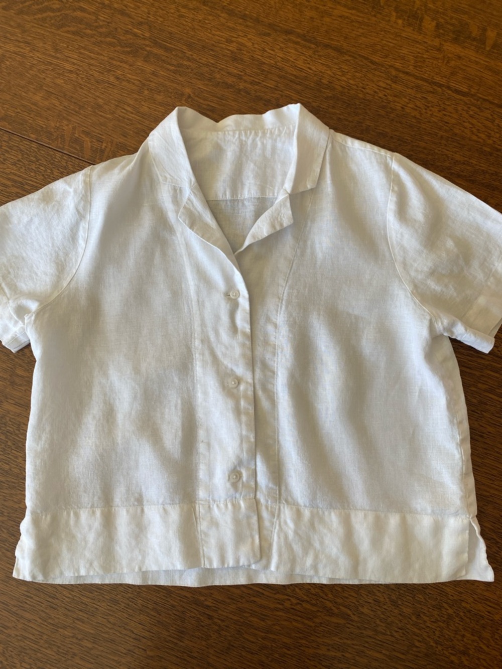 Quince White Short-Sleeve Linen Button-Down Top Medium